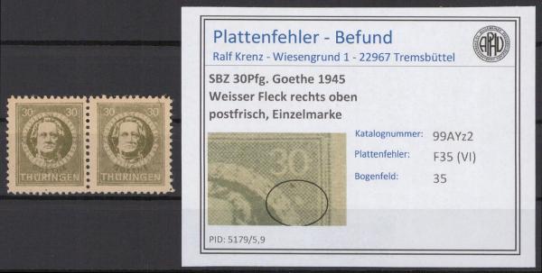 SBZ_1945_PLATTENFEHLER_Nr_99AYz2_VI_postfrisch_Bild1