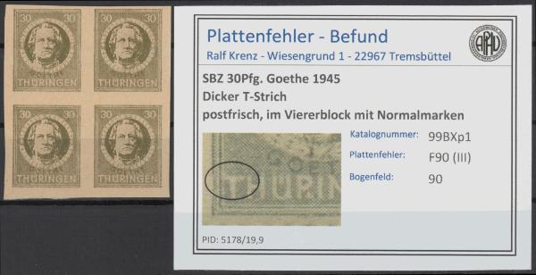 SBZ_1945_PLATTENFEHLER_Nr_99BXp1_III_postfrisch_Bild1