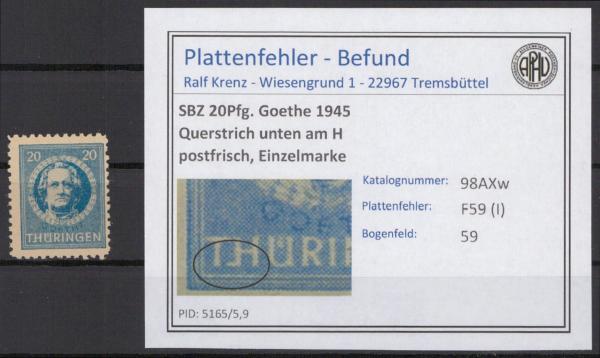 SBZ_1945_PLATTENFEHLER_Nr_98AXw_I_postfrisch_Bild1