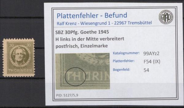 SBZ_1945_PLATTENFEHLER_Nr_99AYz2_IX_postfrisch_Bild1