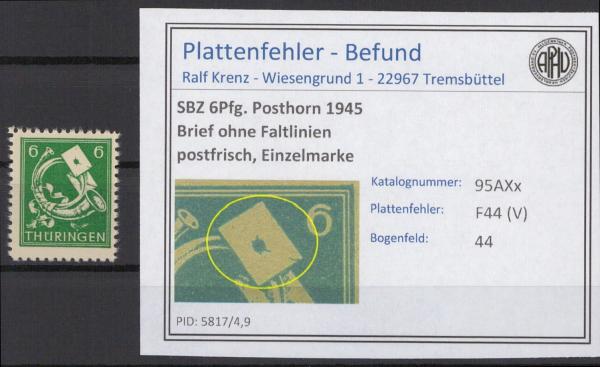 SBZ_1945_PLATTENFEHLER_Nr_95AXx_V_postfrisch_Bild1