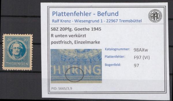 SBZ_1945_PLATTENFEHLER_Nr_98AXw_VI_postfrisch_Bild1