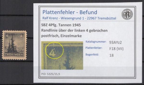SBZ_1945_PLATTENFEHLER_Nr_93AXp2_VII_postfrisch_Bild1