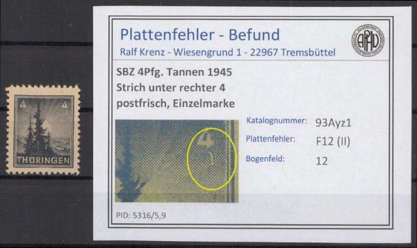 SBZ_1945_PLATTENFEHLER_Nr_93AYz1_II_postfrisch_Bild1