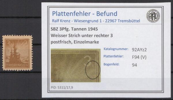 SBZ_1945_PLATTENFEHLER_Nr_92AYz2_V_postfrisch_Bild1