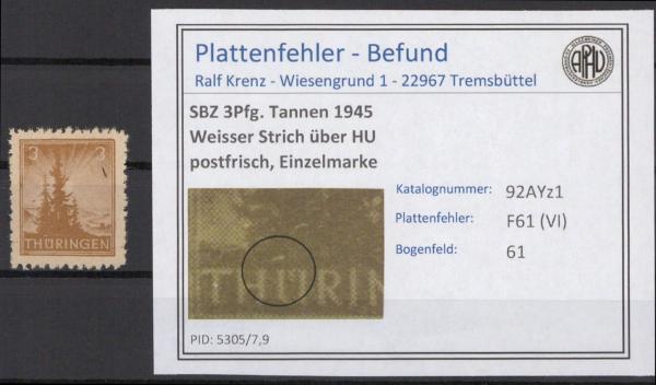 SBZ_1945_PLATTENFEHLER_Nr_92AYz1_VI_postfrisch_Bild1