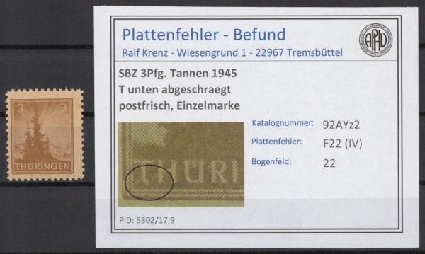 SBZ_1945_PLATTENFEHLER_Nr_92AYz2_IV_postfrisch_Bild1