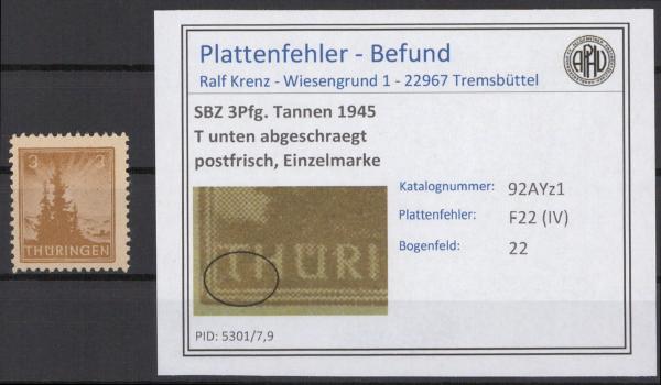 SBZ_1945_PLATTENFEHLER_Nr_92AYz1_IV_postfrisch_Bild1