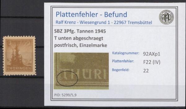 SBZ_1945_PLATTENFEHLER_Nr_92AXp1_IV_postfrisch_Bild1