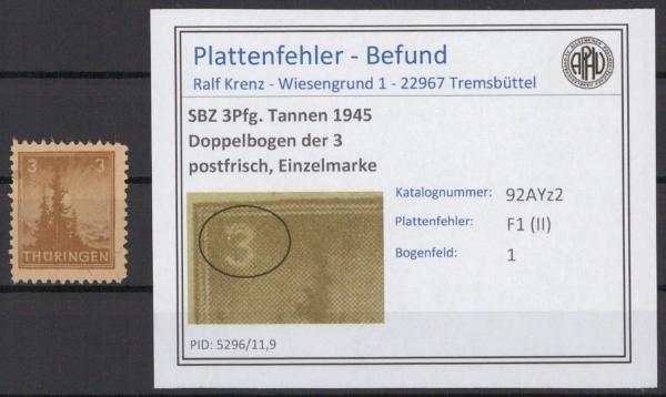 SBZ_1945_PLATTENFEHLER_Nr_92AYz2_II_postfrisch_Bild1
