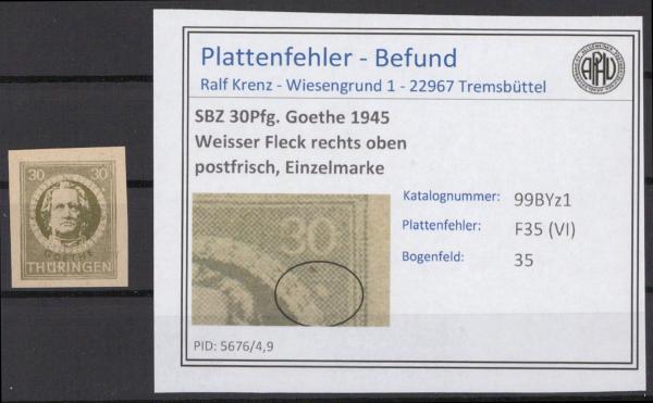 SBZ_1945_PLATTENFEHLER_Nr_99BYz1_VI_postfrisch_Bild1