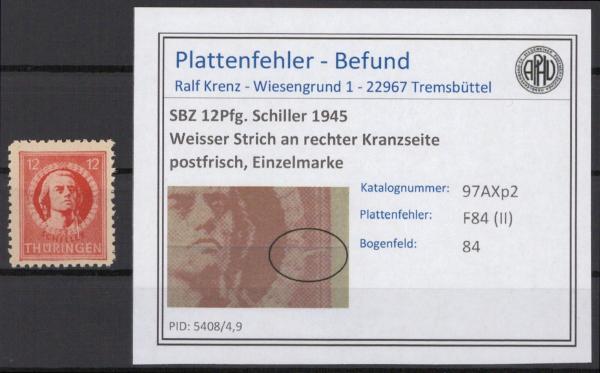 SBZ_1945_PLATTENFEHLER_Nr_97AXp2_II_postfrisch_Bild1
