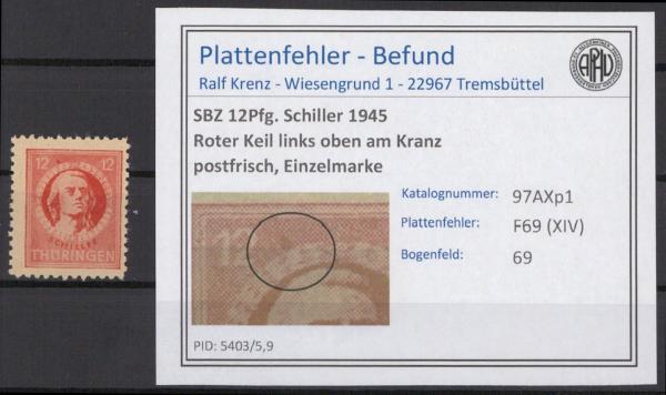 SBZ_1945_PLATTENFEHLER_Nr_97AXp1_XIV_postfrisch_Bild1
