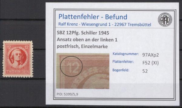SBZ_1945_PLATTENFEHLER_Nr_97AXp2_XI_postfrisch_Bild1