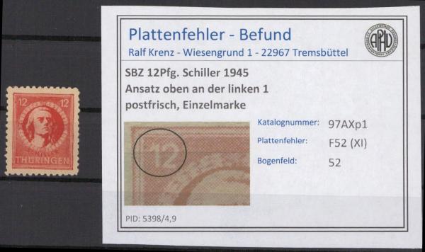 SBZ_1945_PLATTENFEHLER_Nr_97AXp1_XI_postfrisch_Bild1