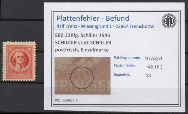 SBZ_1945_PLATTENFEHLER_Nr_97AXp1_III_postfrisch_Bild1