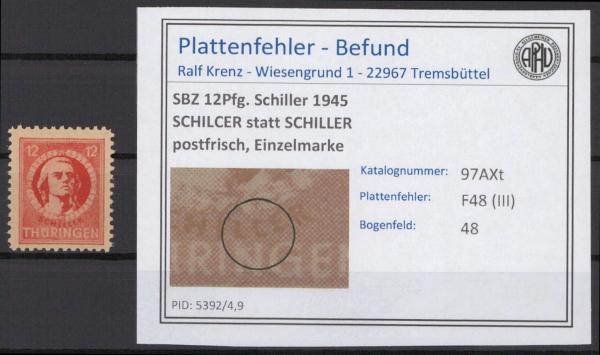 SBZ_1945_PLATTENFEHLER_Nr_97AXt_III_postfrisch_Bild1