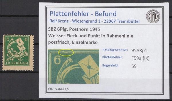SBZ_1945_PLATTENFEHLER_Nr_95AXp1_IX_postfrisch_Bild1