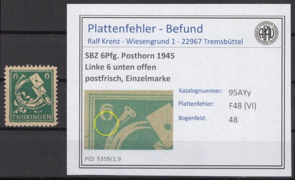 SBZ_1945_PLATTENFEHLER_Nr_95AYy_VI_postfrisch_Bild1