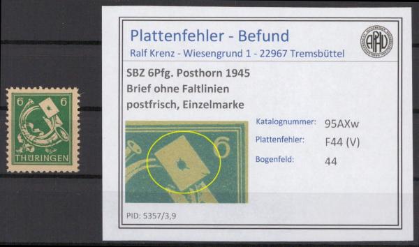 SBZ_1945_PLATTENFEHLER_Nr_95AXw_V_postfrisch_Bild1