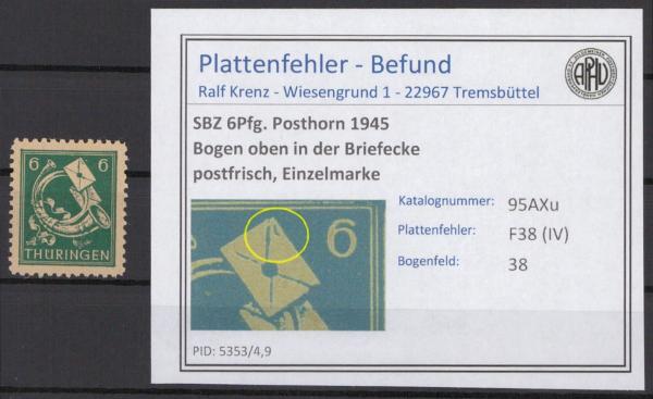 SBZ_1945_PLATTENFEHLER_Nr_95AXu_IV_postfrisch_Bild1