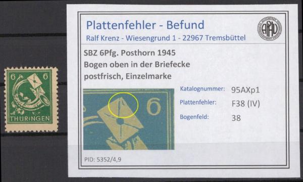 SBZ_1945_PLATTENFEHLER_Nr_95AXp1_IV_postfrisch_Bild1