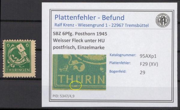 SBZ_1945_PLATTENFEHLER_Nr_95AXp1_XV_postfrisch_Bild1