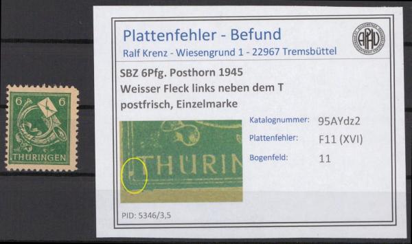 SBZ_1945_PLATTENFEHLER_Nr_95AYdz_XVI_postfrisch_Bild1
