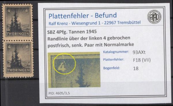 SBZ_1945_PLATTENFEHLER_Nr_93AXt_VII_postfrisch_Bild1