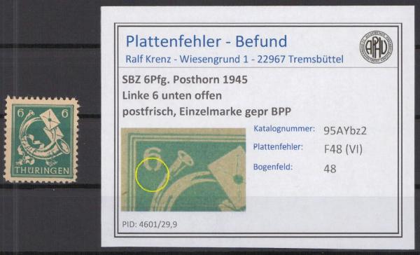 SBZ_1945_PLATTENFEHLER_Nr_95AYbz2_VI_postfrisch_Bild1