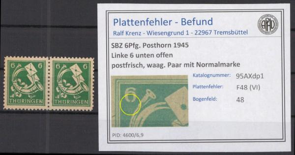 SBZ_1945_PLATTENFEHLER_Nr_95AXdp1_VI_postfrisch_Bild1