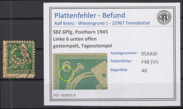 SBZ_1945_PLATTENFEHLER_Nr_95AXdt_VI_gestempelt_Bild1
