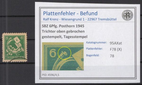 SBZ_1945_PLATTENFEHLER_Nr_95AXat_X_gestempelt_Bild1