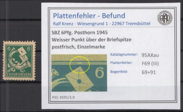 SBZ_1945_PLATTENFEHLER_Nr_95AXau_III_postfrisch_Bild1