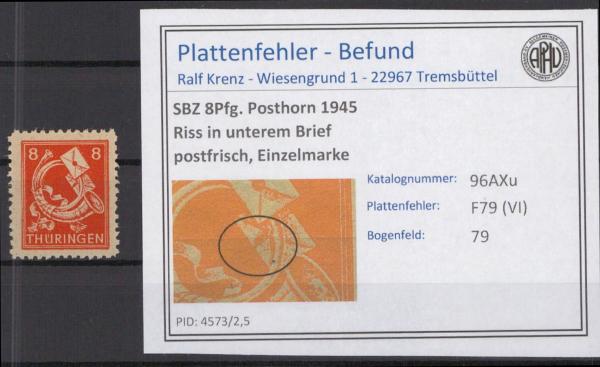 SBZ_1945_PLATTENFEHLER_Nr_96AXu_VI_postfrisch_Bild1