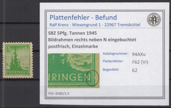 SBZ_1945_PLATTENFEHLER_Nr_94AXu_VI_postfrisch_Bild1