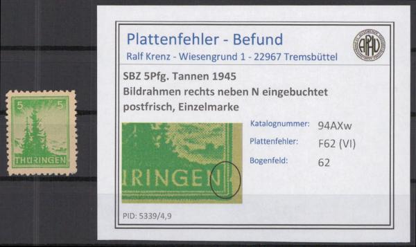 SBZ_1945_PLATTENFEHLER_Nr_94AXw_VI_postfrisch_Bild1