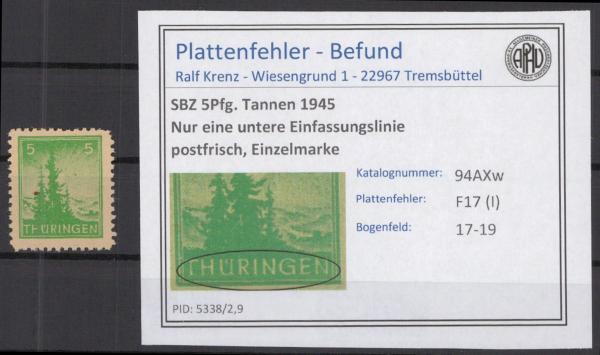 SBZ_1945_PLATTENFEHLER_Nr_94AXw_I_postfrisch_Bild1