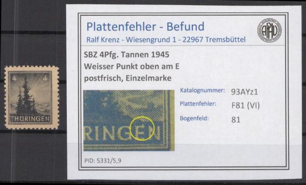 SBZ_1945_PLATTENFEHLER_Nr_93AYz1_VI_postfrisch_Bild1