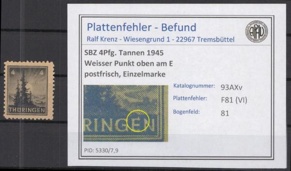 SBZ_1945_PLATTENFEHLER_Nr_93AXv_VI_postfrisch_Bild1