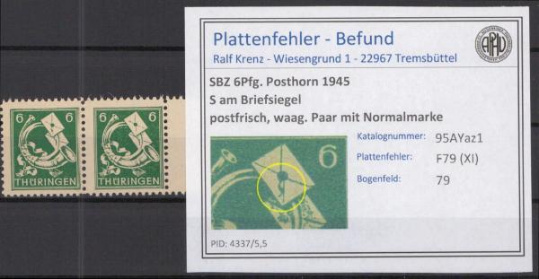 SBZ_1945_PLATTENFEHLER_Nr_95AYaz1_XI_postfrisch_Bild1