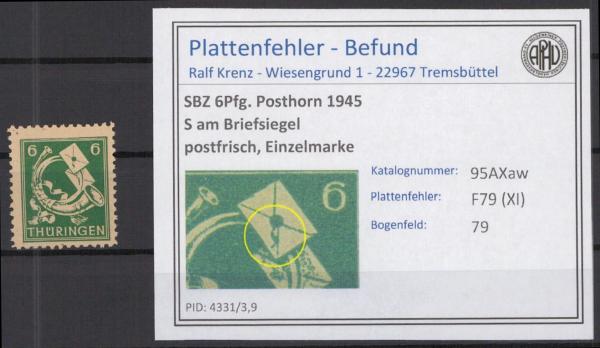 SBZ_1945_PLATTENFEHLER_Nr_95AXaw_XI_postfrisch_Bild1