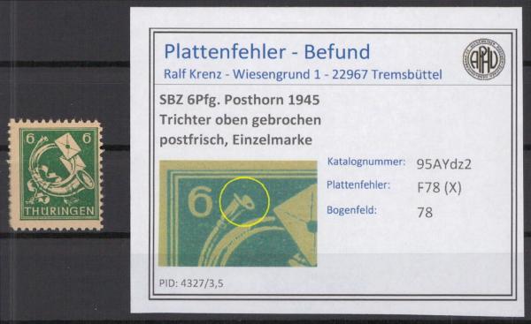 SBZ_1945_PLATTENFEHLER_Nr_95AYdz2_X_postfrisch_Bild1
