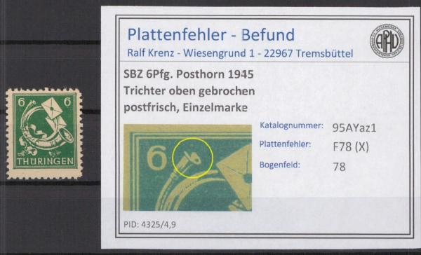 SBZ_1945_PLATTENFEHLER_Nr_95AYaz1_X_postfrisch_Bild1
