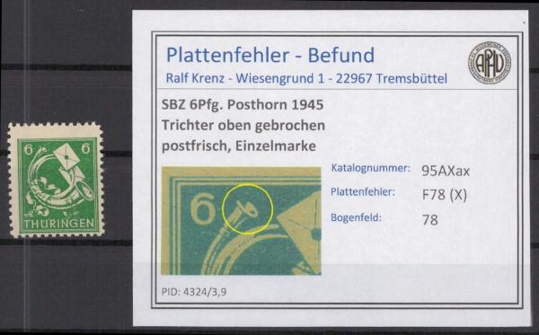SBZ_1945_PLATTENFEHLER_Nr_95AXax_X_postfrisch_Bild1