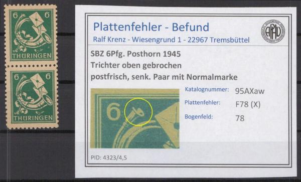 SBZ_1945_PLATTENFEHLER_Nr_95AXaw_X_postfrisch_Bild1