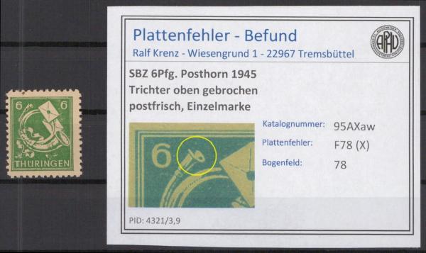 SBZ_1945_PLATTENFEHLER_Nr_95AXaw_X_postfrisch_Bild1