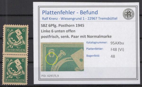 SBZ_1945_PLATTENFEHLER_Nr_95AXbu_VI_postfrisch_Bild1