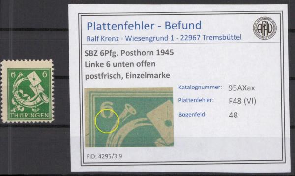 SBZ_1945_PLATTENFEHLER_Nr_95AXax_VI_postfrisch_Bild1