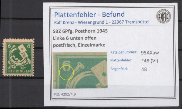 SBZ_1945_PLATTENFEHLER_Nr_95AXaw_VI_postfrisch_Bild1